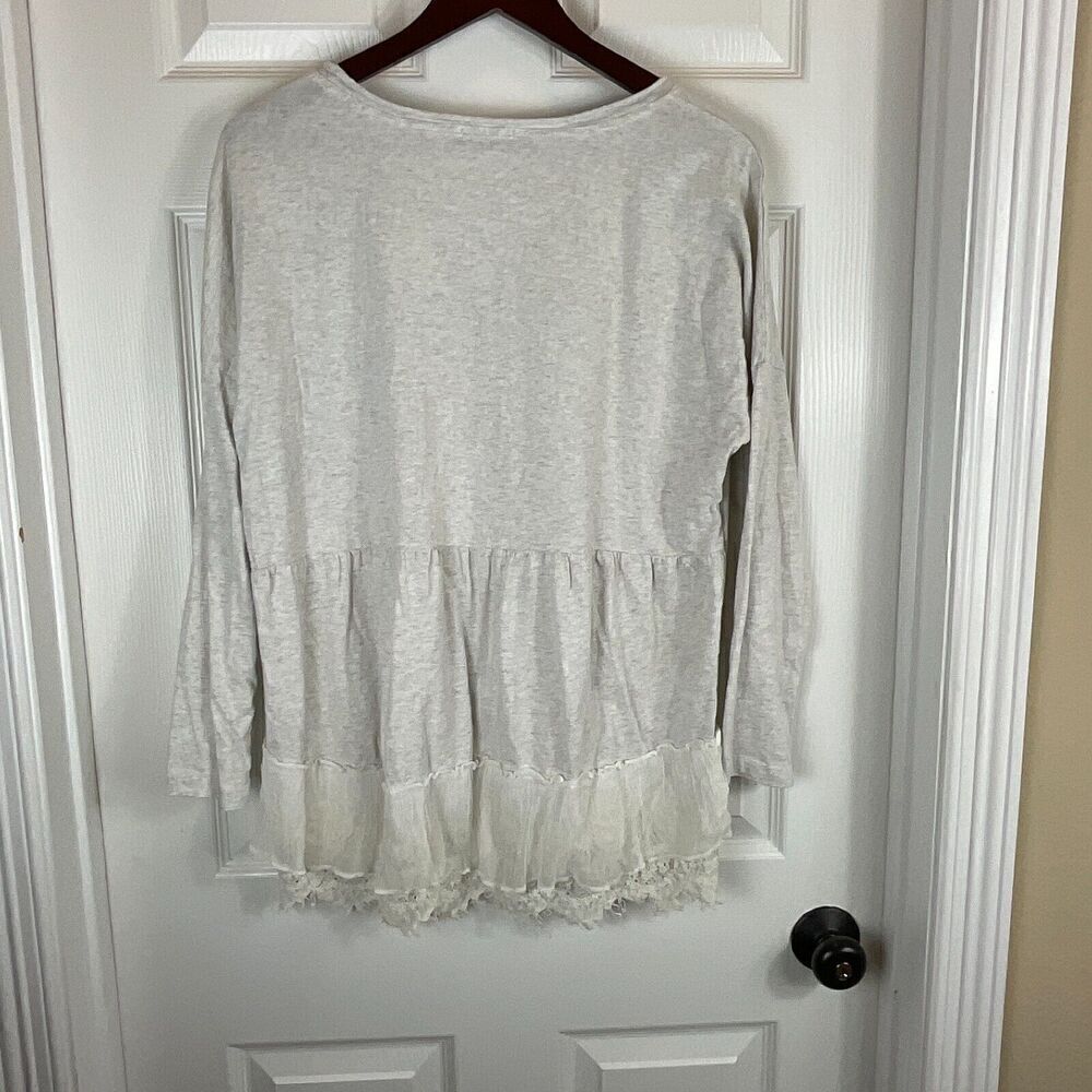 Sundance Women M Top Gray Heather Cream Lace Hi Low Long Sleeve Tshirt Blouse T3 - Picture 3 of 11